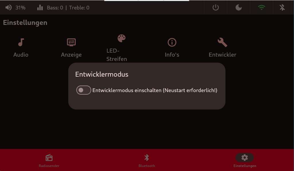 Entwicklermodus On-Off